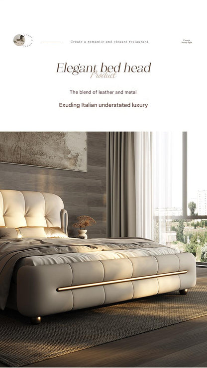 Modern Light Luxury Leather Double Bed with Soft Headboard