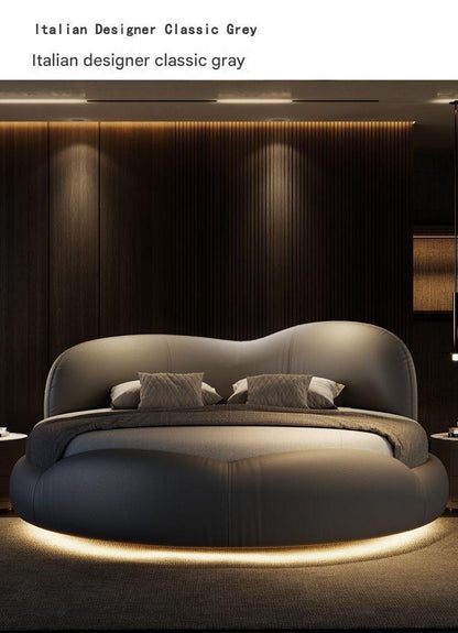 Luxury Round Leather Bed With LED