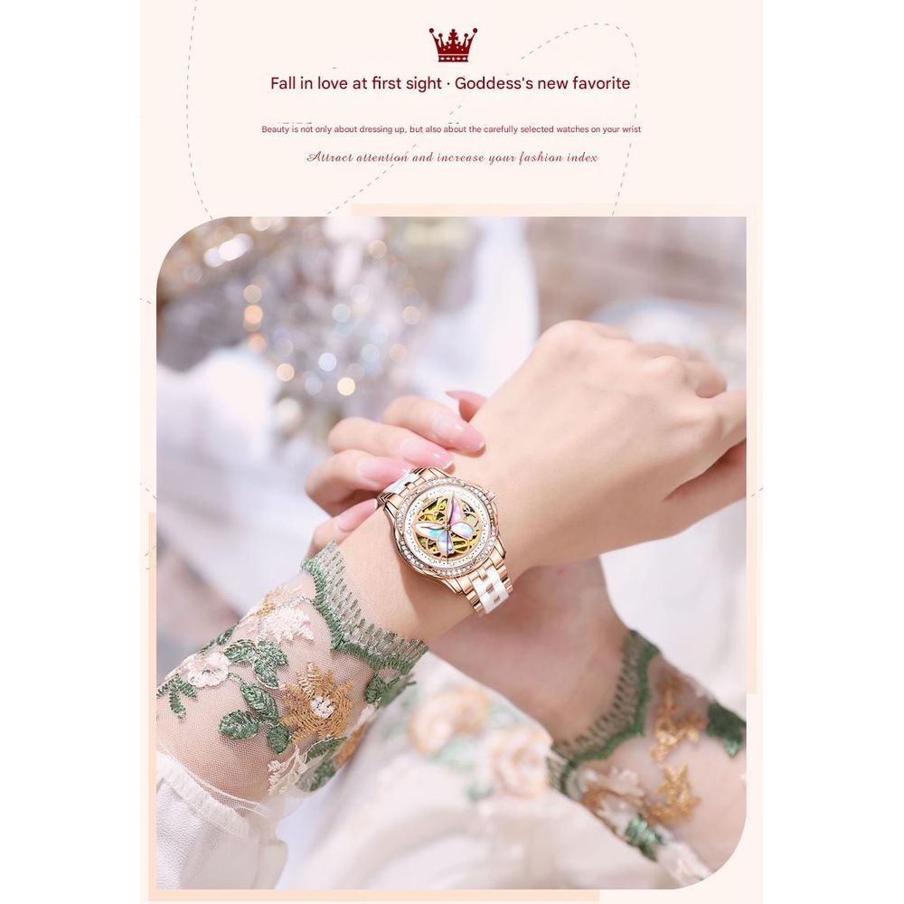 Olys Ceramic Butterfly Pearl Women's Watch