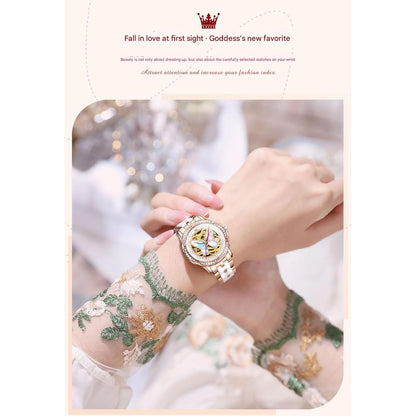 Olys Ceramic Butterfly Pearl Women's Watch