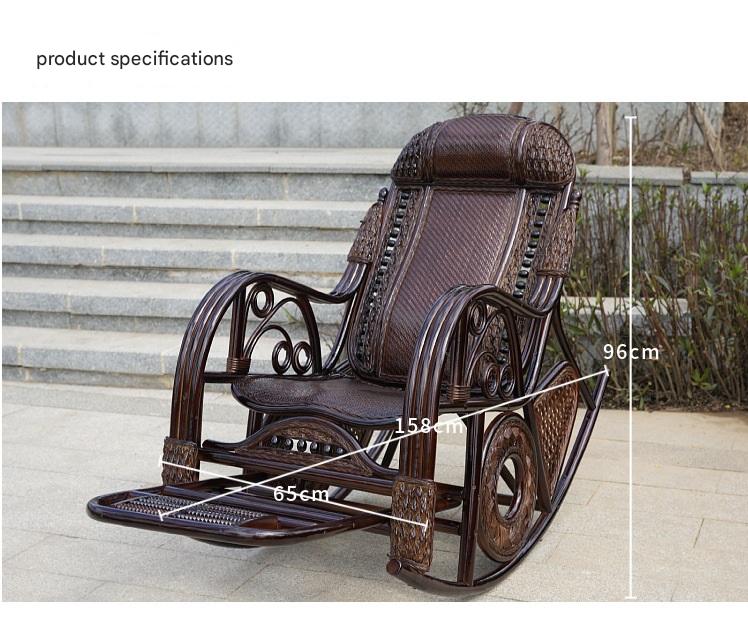 Vintage Wooden Rattan Rocking Chair With Footrest