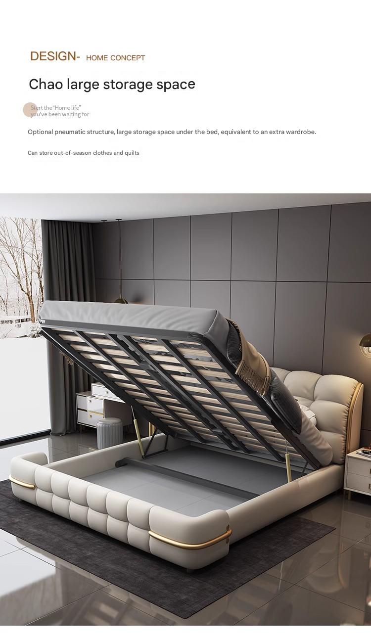 Luxury Upholstered Double Leather Bed with Storage