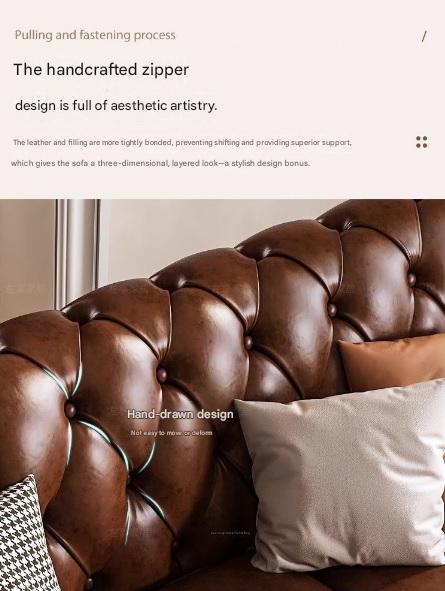 Classic Vintage Tufted Leather Sofa Set