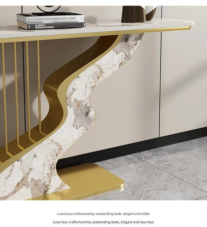 Luxury Rock Slab Foyer Table with Artistic Base