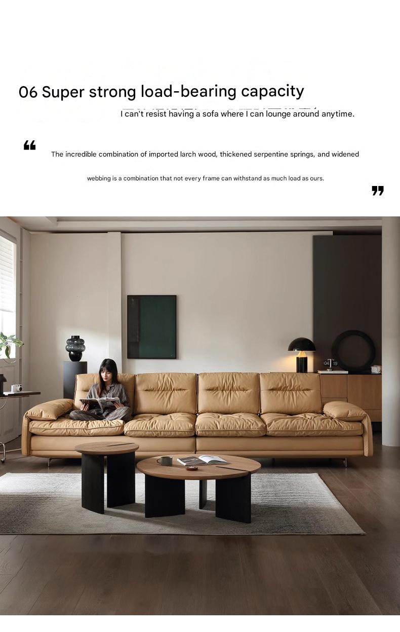 Luxury Adjustable Backrest caramel Toast Top Layer Leather Sofa