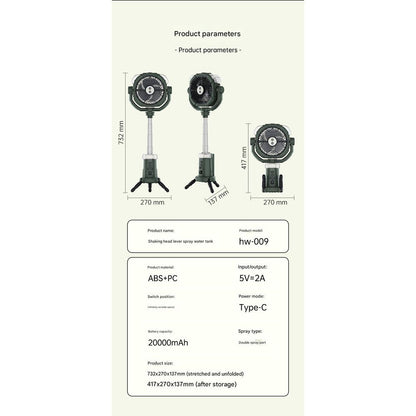 USB Charging Vertical Hanging Tripod Camping Spray Fan