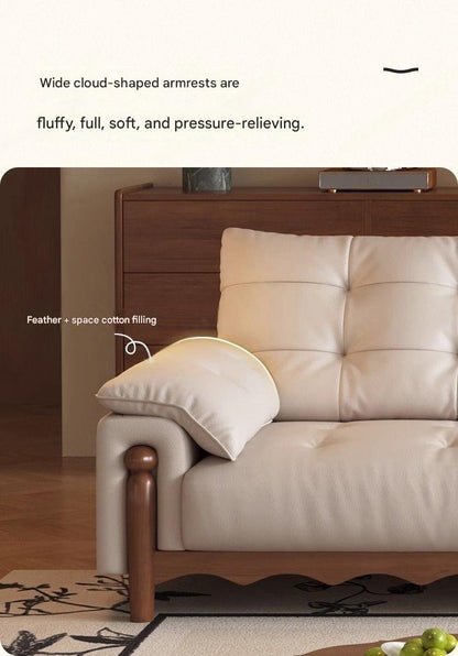 Retro Wooden Leather Sofa