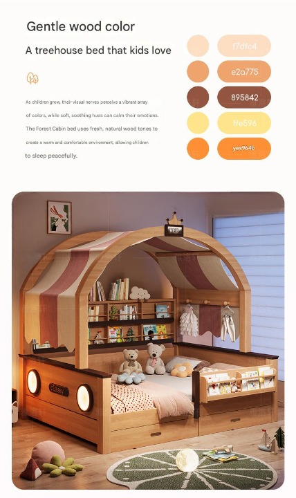 Luxury Solid Wood Kids Canopy Bed with Storage