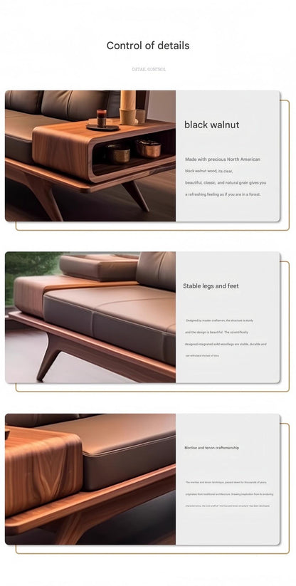 Luxury Walnut Wooden Sofa Set with Built-In Side Storage