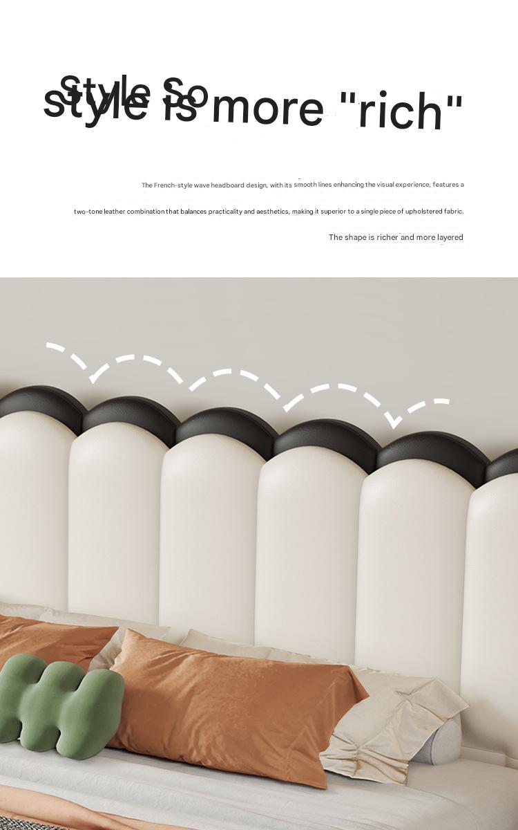 Modern Leather Double Bed with Curved Headboard