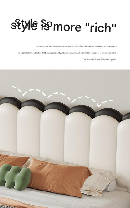 Modern Leather Double Bed with Curved Headboard
