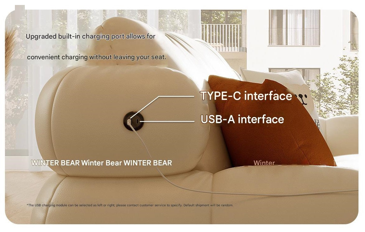 Luxury Puff Cushion Leather Sofa With USB Charging