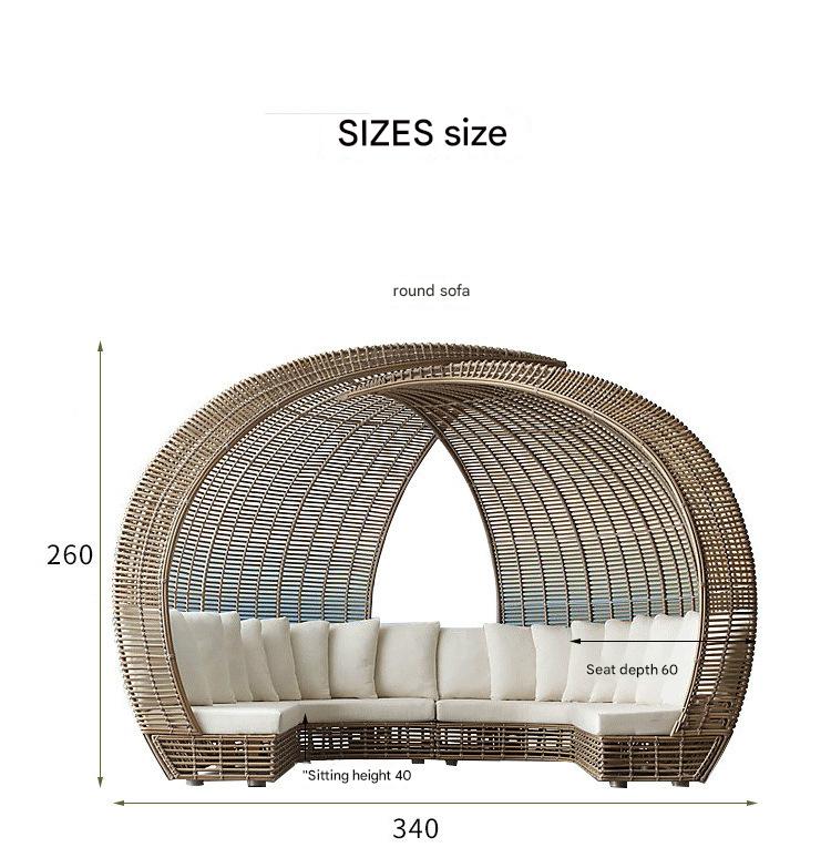 Outdoor Rattan Round Sofa with Canopy