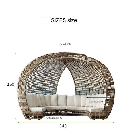 Outdoor Rattan Round Sofa with Canopy