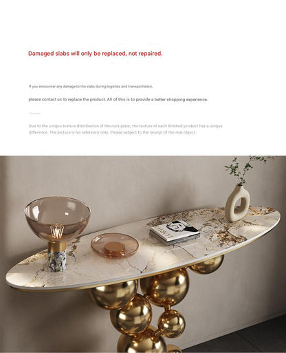 Light Luxury Rock Slab Sofa Table With Stainless Steel Base