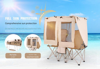 Portable Foldable Double Camping Chair with Sunshade Canopy