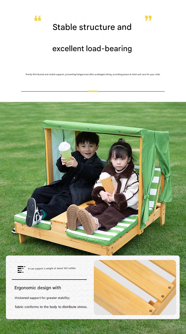 Kids Outdoor Double Lounge Chair with Canopy and Cushion