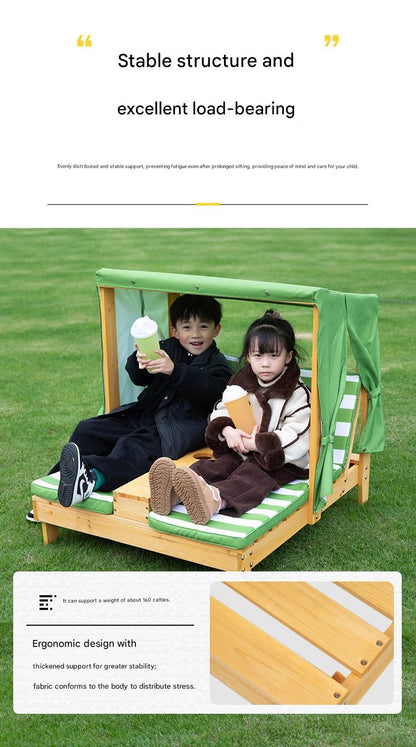 Kids Outdoor Double Lounge Chair with Canopy and Cushion