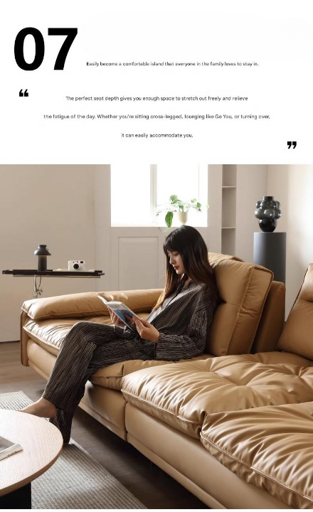 Luxury Adjustable Backrest caramel Toast Top Layer Leather Sofa