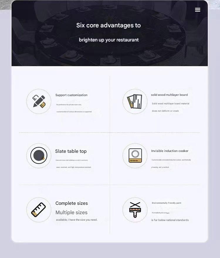 Luxury Hotel Electric Round Dining Table with Integrated Hot Pot