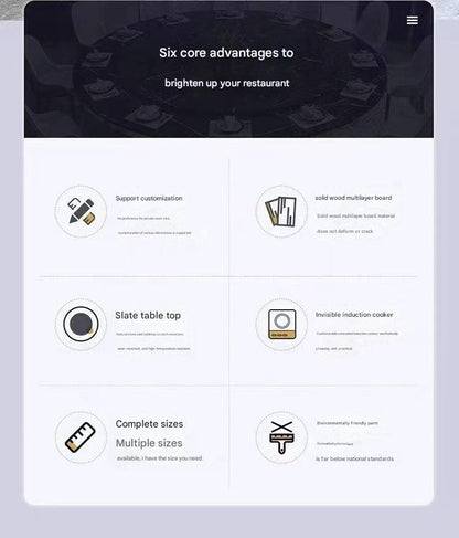 Luxury Hotel Electric Round Dining Table with Integrated Hot Pot