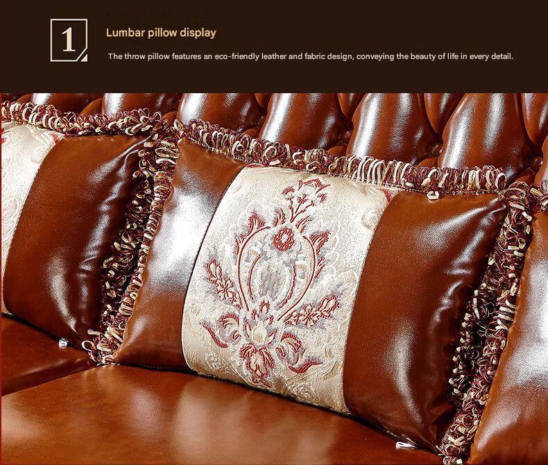 Luxury European Wooden Leather Sofa Set With Coffee Table