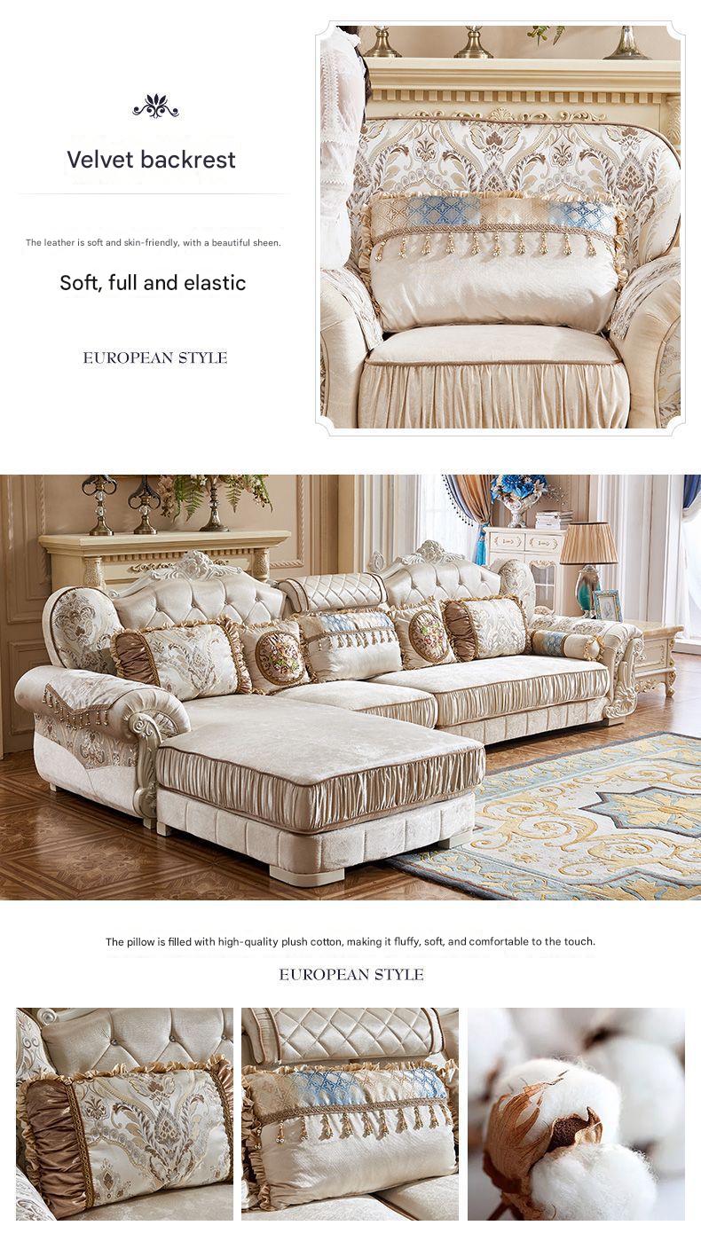 Luxury European Royal Living Room Sofa Set With Ottoman