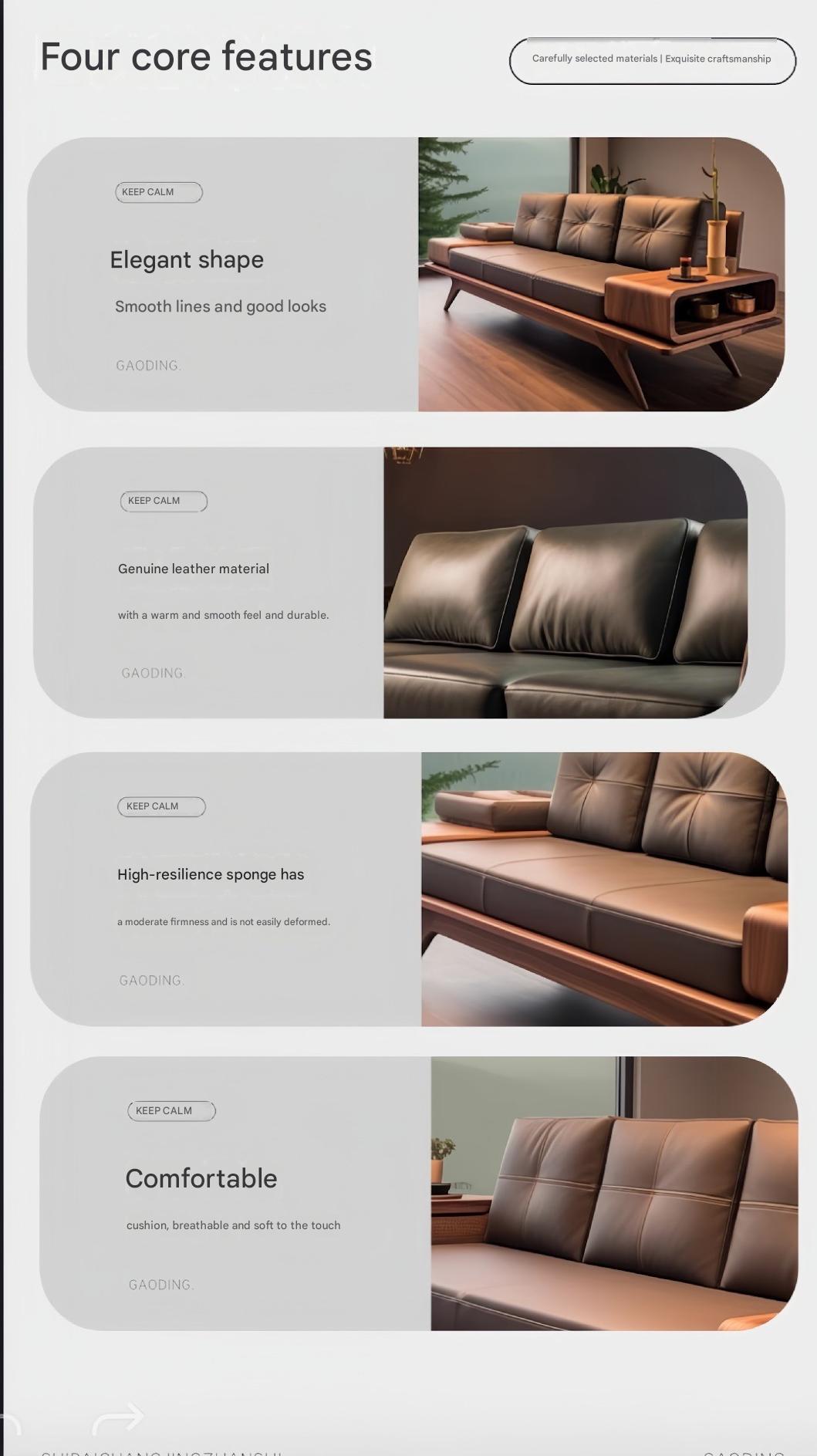 Luxury Walnut Wooden Sofa Set with Built-In Side Storage