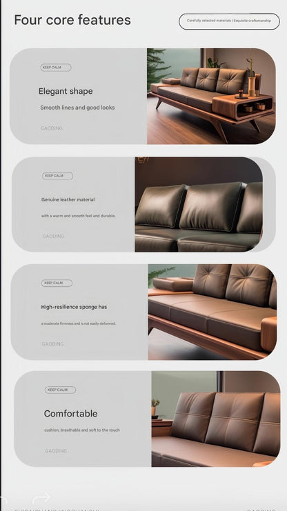 Luxury Walnut Wooden Sofa Set with Built-In Side Storage