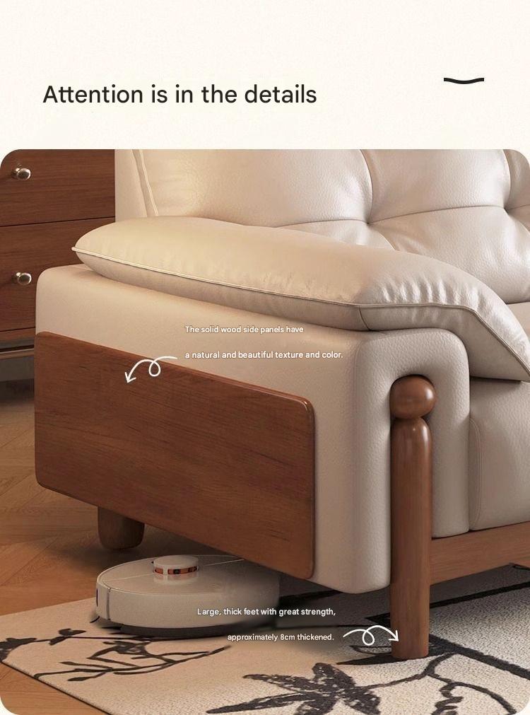 Retro Wooden Leather Sofa