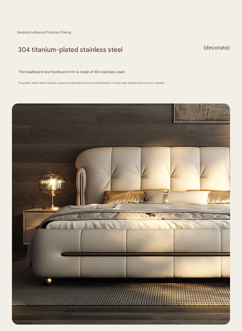 Modern Light Luxury Leather Double Bed with Soft Headboard