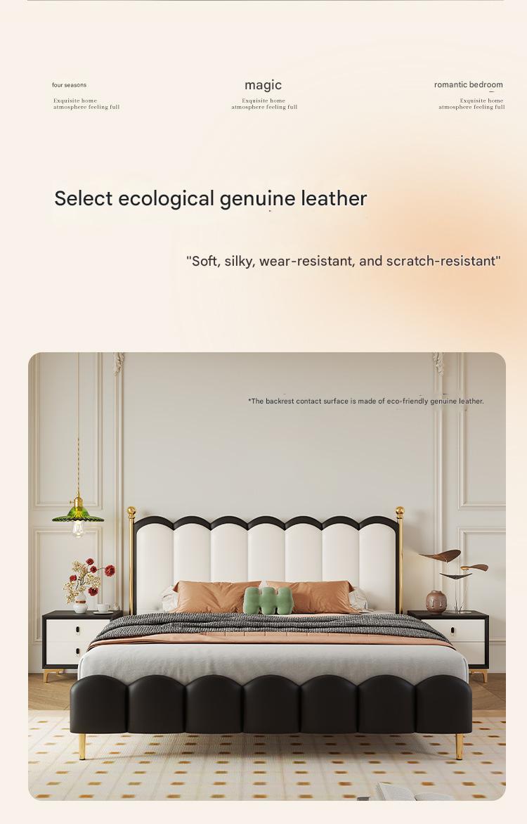 Modern Leather Double Bed with Curved Headboard