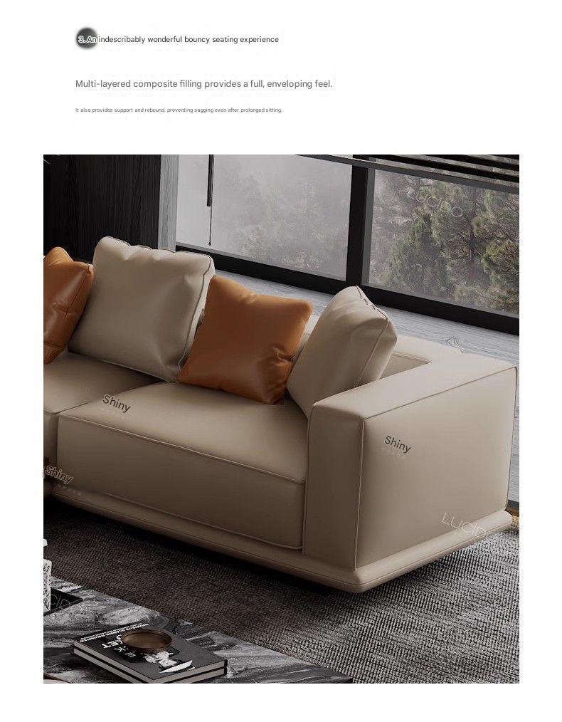 Italian Horizonte Flat Floor Leather Sofa With Side Cabinet