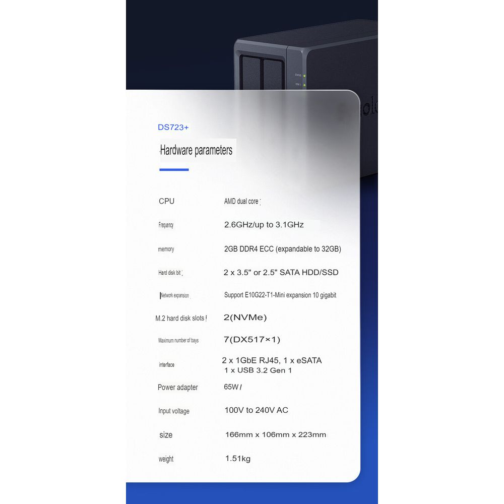 Synology DS723+ Dual-Core 2-bay NAS Network Storage Server