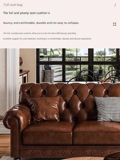 Classic Vintage Tufted Leather Sofa Set