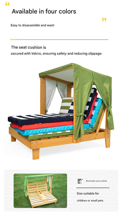Kids Outdoor Double Lounge Chair with Canopy and Cushion