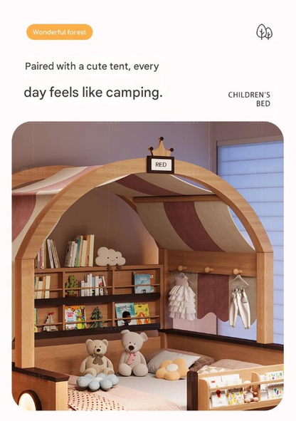 Luxury Solid Wood Kids Canopy Bed with Storage
