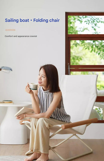 Modern Folding Lounge Chair with Wooden Armrests