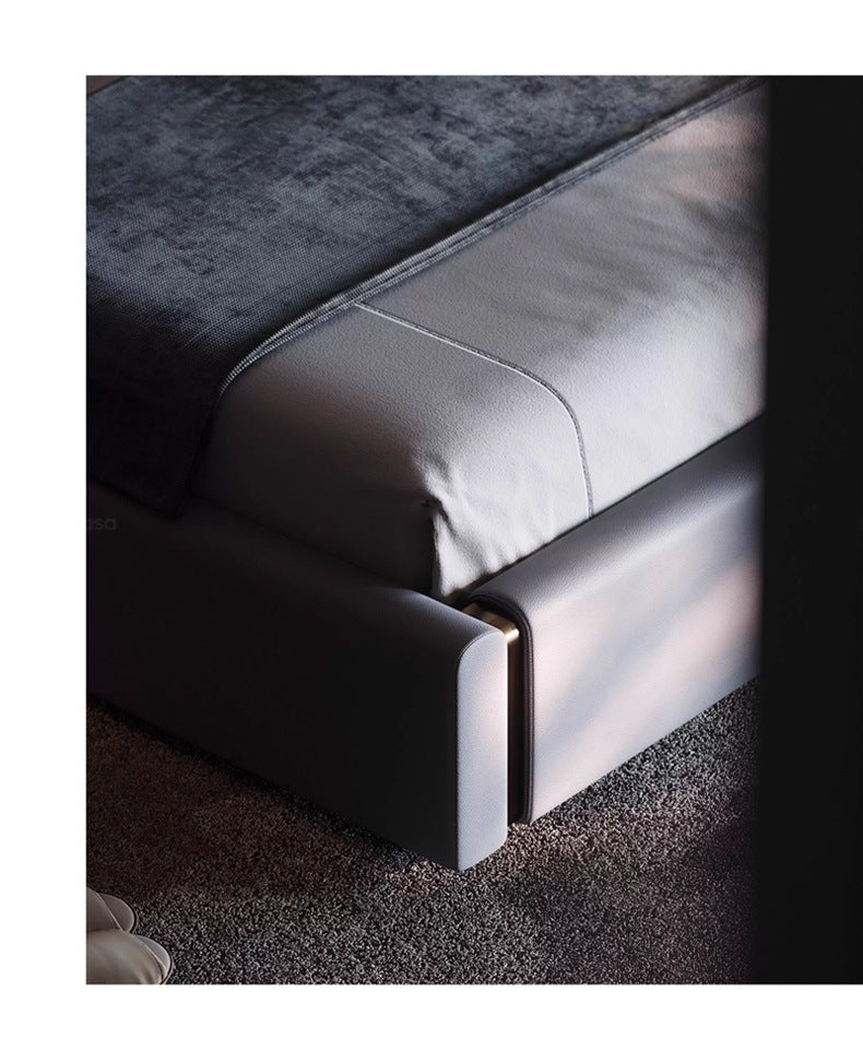 Italian Luxury Leather King Size Bed with Wide Headboard