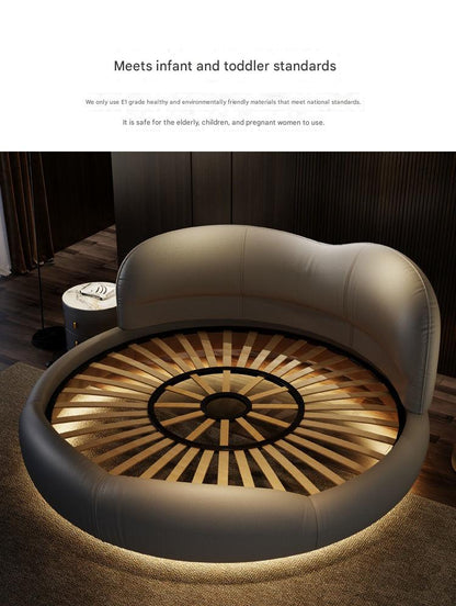 Luxury Round Leather Bed With LED