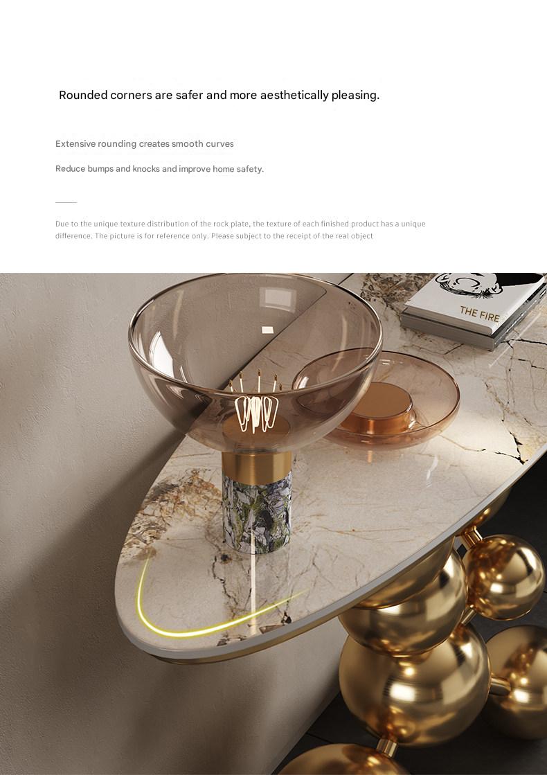 Light Luxury Rock Slab Sofa Table With Stainless Steel Base