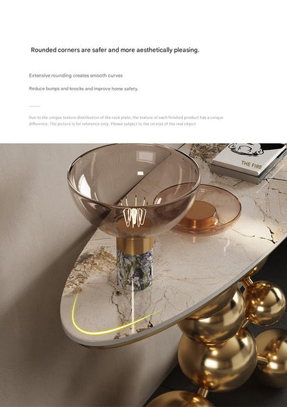 Light Luxury Rock Slab Sofa Table With Stainless Steel Base