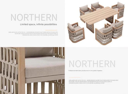 Luxury Outdoor Teak Dining Set with Rattan Chairs