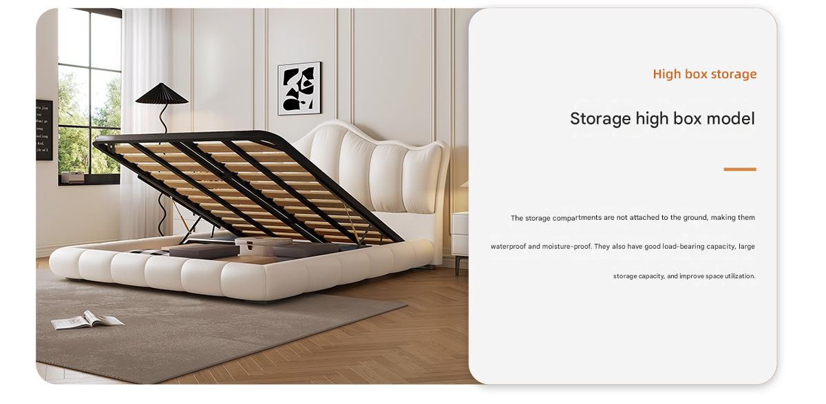 Luxury Leather Double Bed with Tufted Headboard and Storage