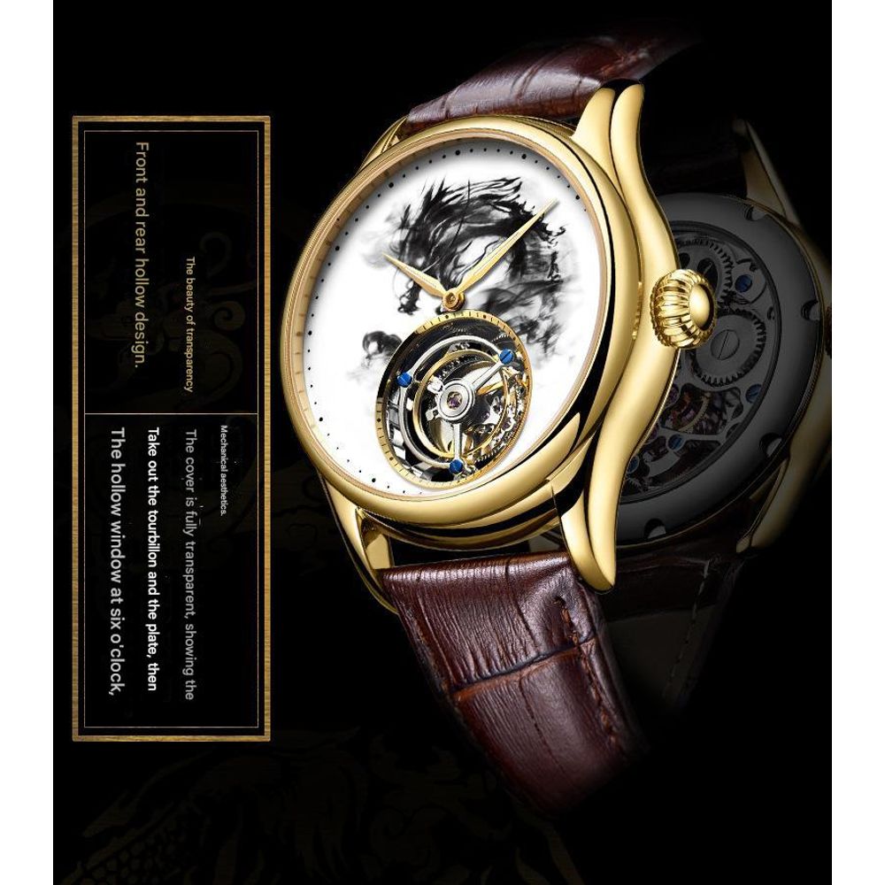 AESOP Tourbillon Ink Painting Mechanical Waterproof Men's Watch 7