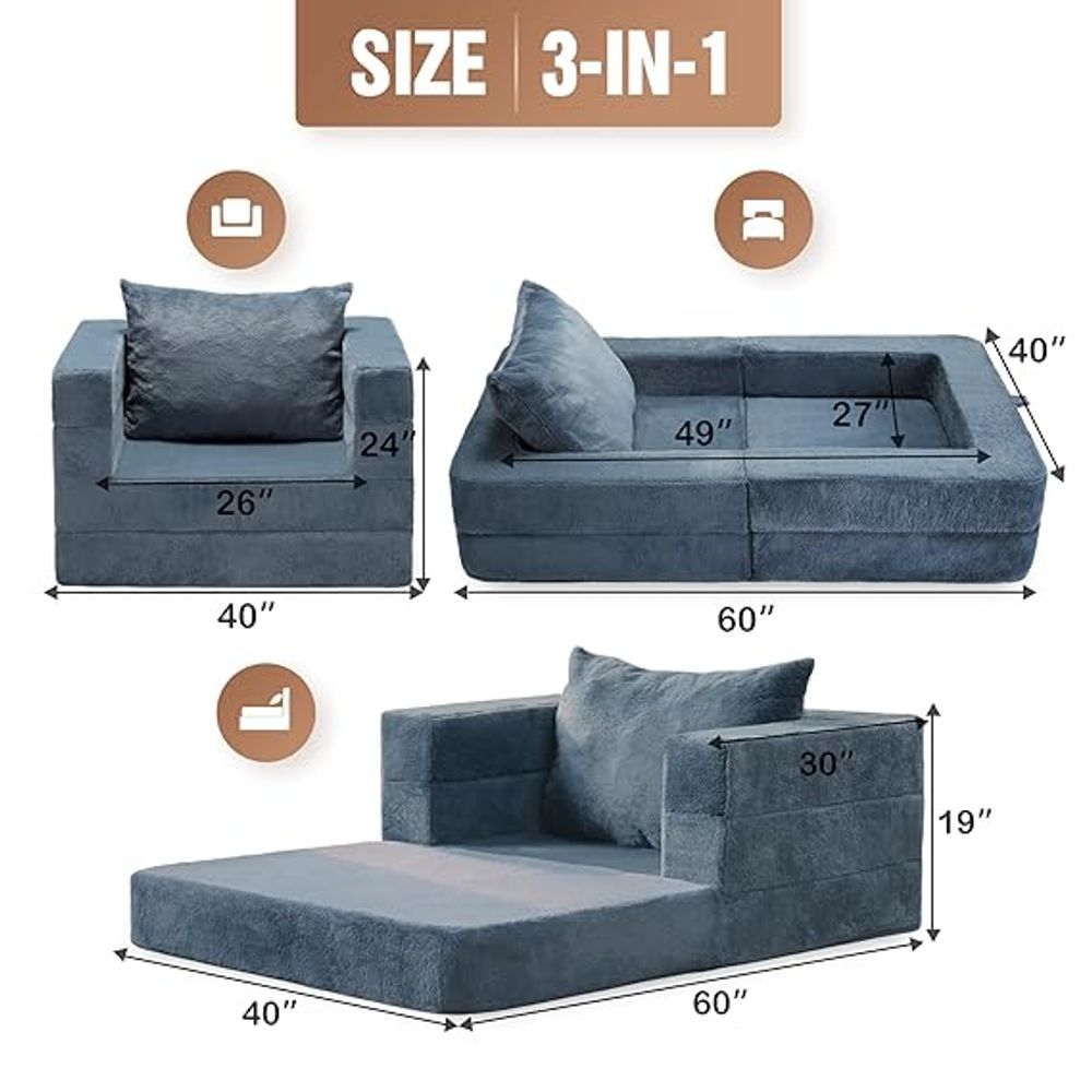 Cansunna 3-in-1 Folding Bean Bag Sofa 6