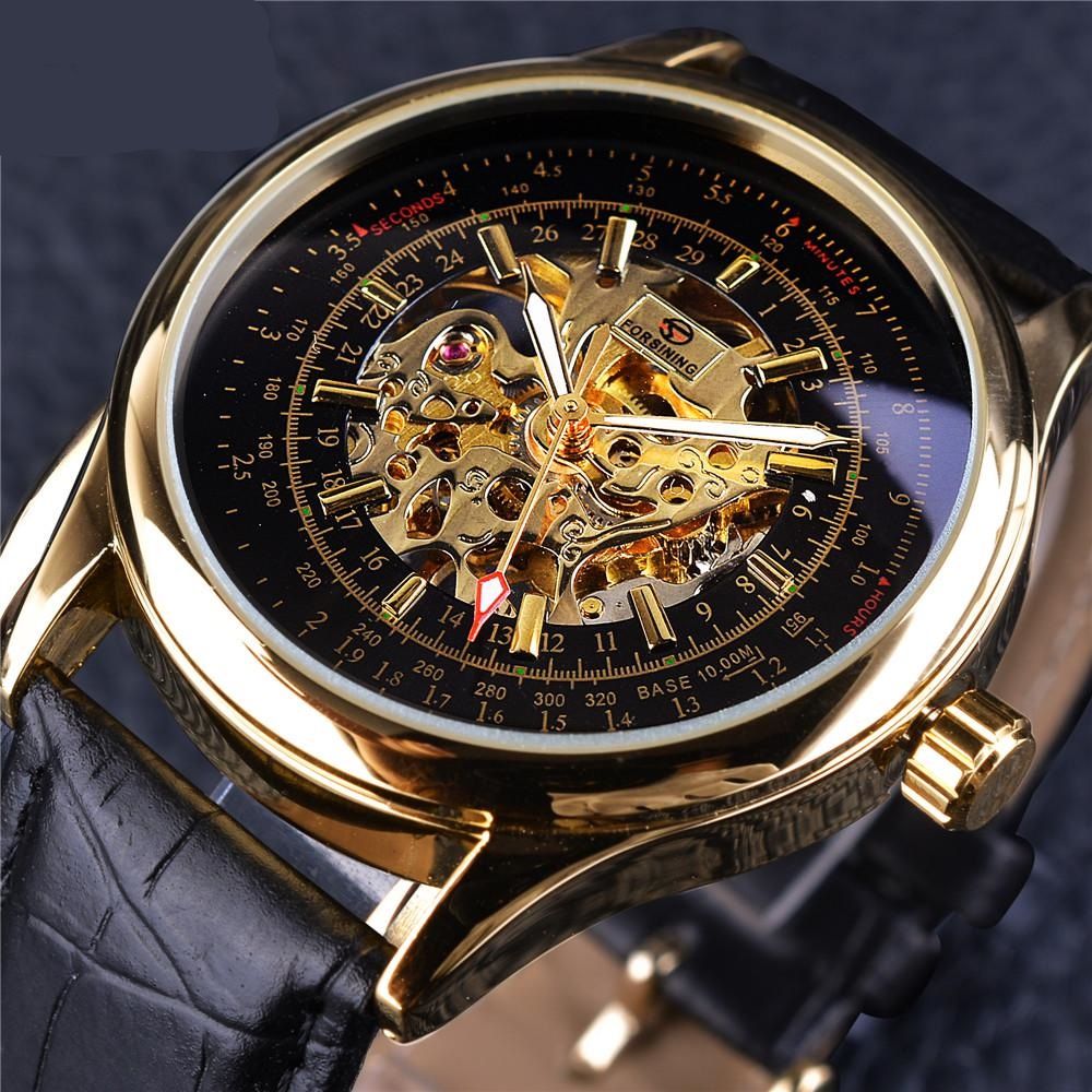 FORSINING Mens Retro Golden Watch 1
