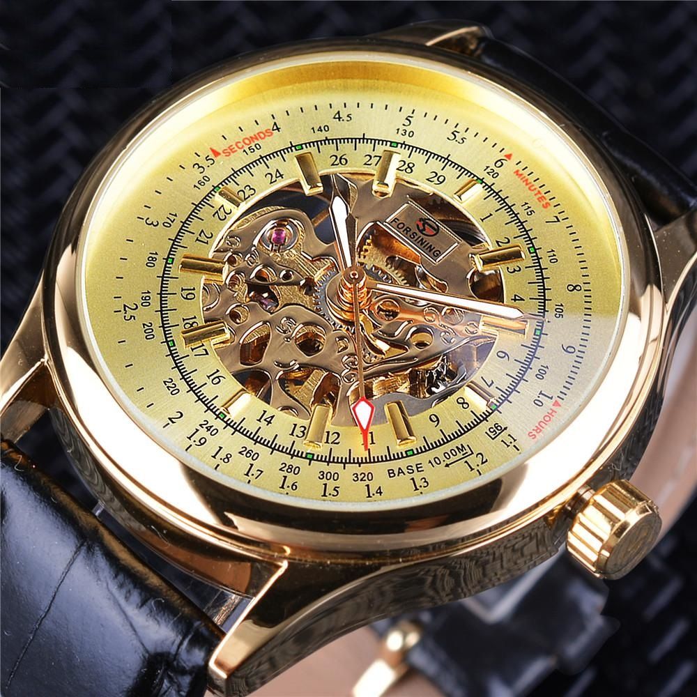 FORSINING Mens Retro Golden Watch 2