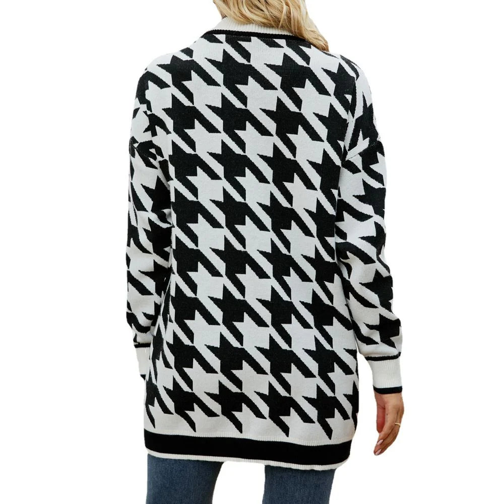 Houndstooth Ribbed Trim Cardigan 2