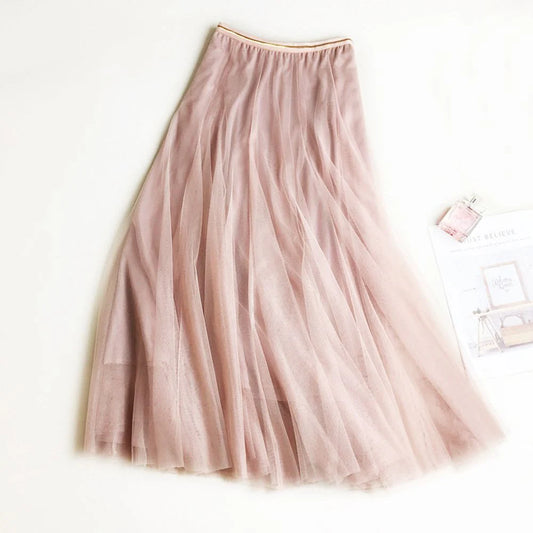 Korean Elastic Mid-Length Mesh Skirt 1